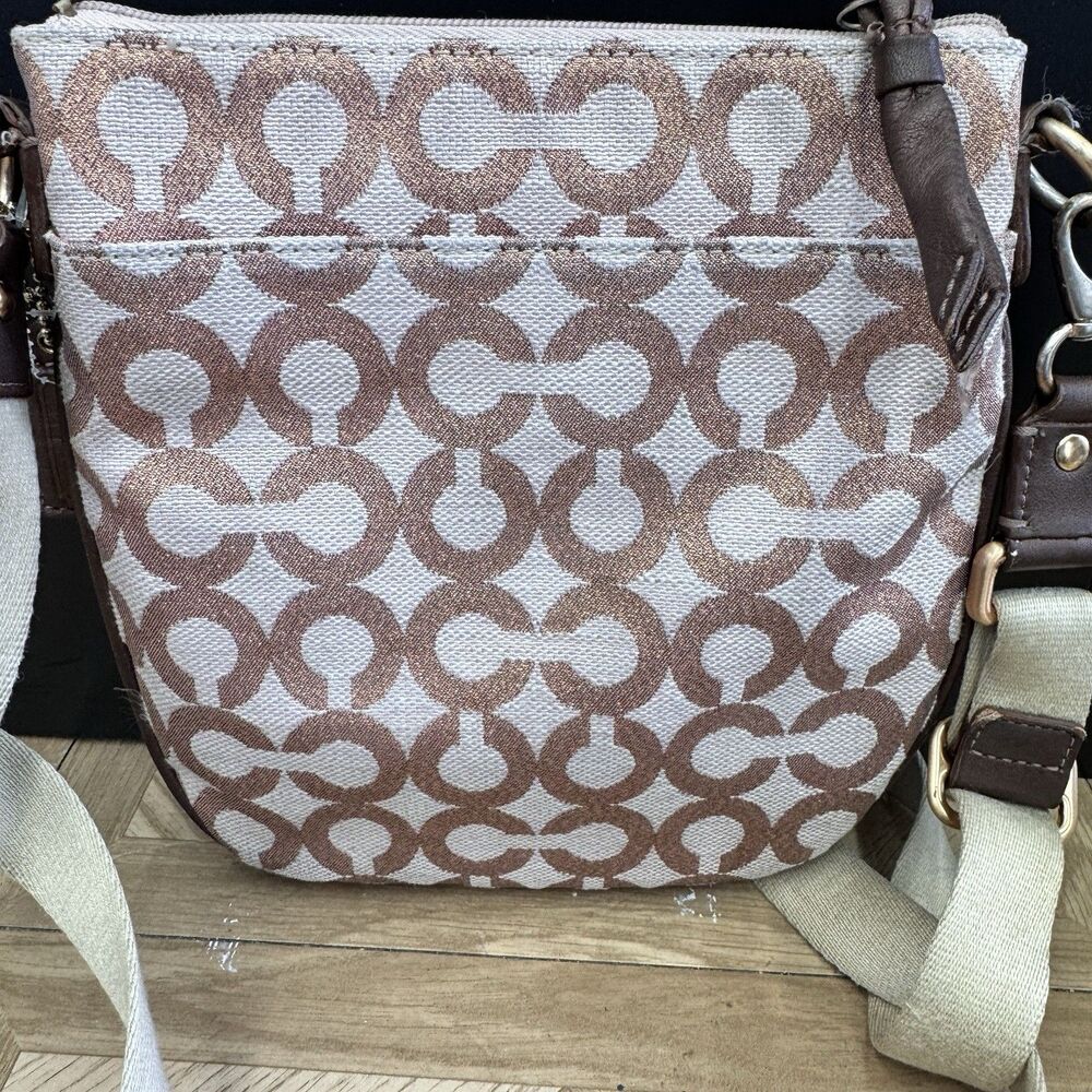 Coach Op Art Canvas Crossbody Shouder Swing Bag Rose Gold Small Purse Metalic - Picture 6 of 9